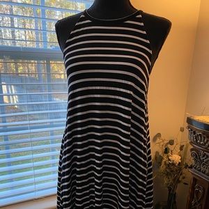 Old Navy Black and White Striped Sun Dress With Spaghetti Straps